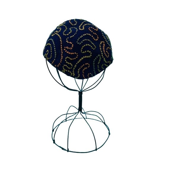 Vintage 1940s Swirl Hat Purple Colorful Stitched Beret main image 8